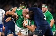 1 February 2020; Iain Henderson of Ireland is tackled by Jamie Ritchie, left, and Zander Fagerson of Scotland during the Guinness Six Nations Rugby Championship match between Ireland and Scotland at the Aviva Stadium in Dublin. Photo by Seb Daly/Sportsfile