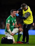 1 February 2020; Peter O'Mahony of Ireland is attended to by Team doctor Dr Ciaran Cosgrave during the Guinness Six Nations Rugby Championship match between Ireland and Scotland at the Aviva Stadium in Dublin. Photo by Brendan Moran/Sportsfile