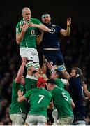 1 February 2020; Devin Toner of Ireland wins possession of a lineout against Nick Haining of Scotland during the Guinness Six Nations Rugby Championship match between Ireland and Scotland at the Aviva Stadium in Dublin. Photo by Brendan Moran/Sportsfile