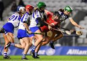 1 February 2020; Linda Collins of Cork is tackled by Shona Curran, left and Sibeal Harney of Waterford United during the Littlewoods Ireland National Camogie League Division 1 match between Cork and Waterford at Páirc Uí Chaoimh in Cork. Photo by Eóin Noonan/Sportsfile