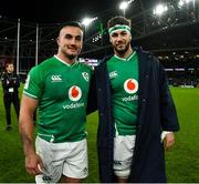 1 February 2020; Ronan Kelleher, left, and Caelan Doris of Ireland after the Guinness Six Nations Rugby Championship match between Ireland and Scotland at the Aviva Stadium in Dublin. Photo by Brendan Moran/Sportsfile
