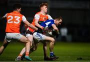 1 February 2020; Gearoid Hanrahan of Laois in action against Conor Turbitt, centre, and Jarlath Og Burns of Armagh during the Allianz Football League Division 2 Round 2 match between Laois and Armagh at MW Hire O'Moore Park in Portlaoise, Laois. Photo by Sam Barnes/Sportsfile