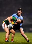 1 February 2020; Michael Plunkett of Mayo in action against Dan O'Brien of Dublin during the Allianz Football League Division 1 Round 2 match between Mayo and Dublin at Elverys MacHale Park in Castlebar, Mayo. Photo by Harry Murphy/Sportsfile