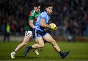 1 February 2020; David Byrne of Dublin in action against James Durcan of Mayo during the Allianz Football League Division 1 Round 2 match between Mayo and Dublin at Elverys MacHale Park in Castlebar, Mayo. Photo by Harry Murphy/Sportsfile