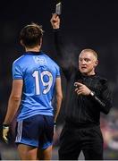 1 February 2020; Referee Barry Cassidy shows a black card to Michael Fitzsimons of Dublin during the Allianz Football League Division 1 Round 2 match between Mayo and Dublin at Elverys MacHale Park in Castlebar, Mayo. Photo by Harry Murphy/Sportsfile