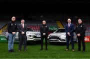 16 January 2020; Bohemian FC take delivery of their new Mitsubishi Outlander PHEV kit car as Mitsubishi Motors were announced as the clubs official vehicle partner. Pictured are, from left, Daniel Lambert, Director Bohemian FC, Gerard Rice, Managing Director Mitsubishi Motors, Bohemian FC manager Keith Long, Mark Clarke, Dealer Principal Westbrook Motors and Stephen Lambert, Secretary Bohemian FC, at Dalymount Park in Dublin. Photo by Harry Murphy/Sportsfile