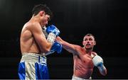 1 February 2020; Sean McComb, right, and Mauro Maximiliano Godoy during their super-lightweight bout at the Ulster Hall in Belfast. Photo by David Fitzgerald/Sportsfile
