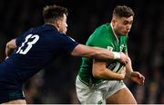 1 February 2020; Jordan Larmour of Ireland is tackled by Huw Jones of Scotland during the Guinness Six Nations Rugby Championship match between Ireland and Scotland at the Aviva Stadium in Dublin. Photo by Brendan Moran/Sportsfile