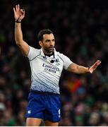1 February 2020; Referee Mathieu Raynal during the Guinness Six Nations Rugby Championship match between Ireland and Scotland at the Aviva Stadium in Dublin. Photo by Brendan Moran/Sportsfile
