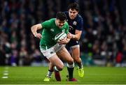 1 February 2020; Jacob Stockdale of Ireland is tackled by Sean Maitland of Scotland during the Guinness Six Nations Rugby Championship match between Ireland and Scotland at the Aviva Stadium in Dublin.  Photo by Brendan Moran/Sportsfile