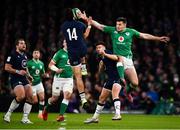 1 February 2020; Jacob Stockdale of Ireland competes for possession with Sean Maitland of Scotland during the Guinness Six Nations Rugby Championship match between Ireland and Scotland at the Aviva Stadium in Dublin. Photo by Brendan Moran/Sportsfile