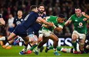 1 February 2020; Bundee Aki of Ireland is tackled by Adam Hastings of Scotland during the Guinness Six Nations Rugby Championship match between Ireland and Scotland at the Aviva Stadium in Dublin. Photo by Brendan Moran/Sportsfile