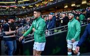 1 February 2020; Caelan Doris of Ireland, right, makes his way onto the pitch prior to the Guinness Six Nations Rugby Championship match between Ireland and Scotland at the Aviva Stadium in Dublin. Photo by Brendan Moran/Sportsfile