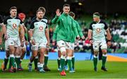 1 February 2020; Ireland captain Jonathan Sexton waves to his family prior to the Guinness Six Nations Rugby Championship match between Ireland and Scotland at the Aviva Stadium in Dublin. Photo by Brendan Moran/Sportsfile
