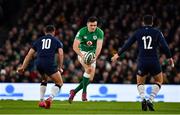 1 February 2020; Jacob Stockdale of Ireland in action against Adam Hastings and Sam Johnson of Scotland during the Guinness Six Nations Rugby Championship match between Ireland and Scotland at the Aviva Stadium in Dublin. Photo by Brendan Moran/Sportsfile