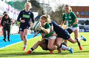 2 February 2020; Cliodhna Moloney of Ireland dives over to score her side's first try during the Women's Six Nations Rugby Championship match between Ireland and Scotland at Energia Park in Donnybrook, Dublin. Photo by Ramsey Cardy/Sportsfile