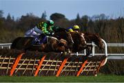 2 February 2020; Spruced Up, with Aine O'Connor up, left, and Our Roxane, with Kevin Brouder up, right, jump the last during the Irish Stallion Farms EBF Paddy Mullins Mares Handicap Hurdle on Day Two of the Dublin Racing Festival at Leopardstown Racecourse in Dublin. Photo by Harry Murphy/Sportsfile