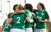 2 February 2020; Cliodhna Moloney, 2, of Ireland celebrates with team-mates after scoring her side's first try during the Women's Six Nations Rugby Championship match between Ireland and Scotland at Energia Park in Donnybrook, Dublin. Photo by Ramsey Cardy/Sportsfile