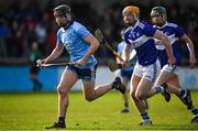 2 February 2020; Donal Burke of Dublin races clear of Pádraig Delaney and Diarmuid Conway of Laois during the Allianz Hurling League Division 1 Group B Round 2 match between Dublin and Laois at Parnell Park in Dublin. Photo by Brendan Moran/Sportsfile