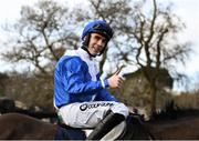 2 February 2020; Kevin Brouder celebrates on Treacysenniscorthy after winning the William Fry Handicap Hurdle on Day Two of the Dublin Racing Festival at Leopardstown Racecourse in Dublin. Photo by Harry Murphy/Sportsfile