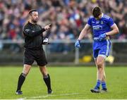 2 February 2020; Referee David Gough before issuing a black card to Darren Hughes of Monaghan during the Allianz Football League Division 1 Round 2 match between Monaghan and Tyrone at St. Mary's Park in ?Castleblayney, Monaghan. Photo by Oliver McVeigh/Sportsfile