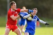 2 February 2020; Dermot Malone of Monaghan in action against Kieran McGeary of Tyrone during the Allianz Football League Division 1 Round 2 match between Monaghan and Tyrone at St. Mary's Park in Castleblayney, Monaghan. Photo by Oliver McVeigh/Sportsfile