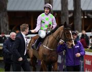 2 February 2020; Paul Townend celebrates with winning connection Peter Welch after sending out Faugheen to win the Flogas Novice Steeplechase on Day Two of the Dublin Racing Festival at Leopardstown Racecourse in Dublin. Photo by Harry Murphy/Sportsfile