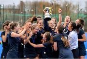 2 February 2020; Aisling Murray of Loreto Beaufort, centre, and team-mates celebrate with the cup following the Leinster Hockey Schoolgirls Senior Cup Final match between Newpark Comprehensive and Loreto Beaufort at the National Hockey Stadium in UCD, Dublin. Photo by Sam Barnes/Sportsfile