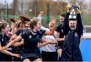 2 February 2020; Loreto Beaufort captain Aisling Murray, right, and vice-captain Emily Kealy, second from right, lift the cup following the Leinster Hockey Schoolgirls Senior Cup Final match between Newpark Comprehensive and Loreto Beaufort at the National Hockey Stadium in UCD, Dublin. Photo by Sam Barnes/Sportsfile