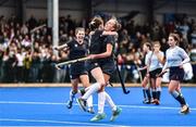 2 February 2020; Emily Kealy of Loreto Beaufort, centre left, celebrates with Hollyn Kennedy after scoring her side's first goal from the penalty spot during the Leinster Hockey Schoolgirls Senior Cup Final match between Newpark Comprehensive and Loreto Beaufort at the National Hockey Stadium in UCD, Dublin. Photo by Sam Barnes/Sportsfile