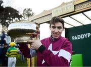 2 February 2020; Jack Kennedy with the cup after winning the Paddy Power Irish Gold Cup on Day Two of the Dublin Racing Festival at Leopardstown Racecourse in Dublin. Photo by Harry Murphy/Sportsfile