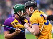 2 February 2020; Shaun Murphy of Wexford and Tony Kelly of Clare jostle each other near the end of the Allianz Hurling League Division 1 Group B Round 2 match between Wexford and Clare at Chadwicks Wexford Park in Wexford. Photo by Ray McManus/Sportsfile