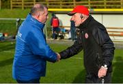 2 February 2020; Monaghan manager Seamus McEnaney, left, and Tyrone manager Mickey Harte shake hands after the Allianz Football League Division 1 Round 2 match between Monaghan and Tyrone at St. Mary's Park in ?Castleblayney, Monaghan. Photo by Oliver McVeigh/Sportsfile