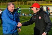 2 February 2020; Monaghan manager Seamus McEnaney, left, and Tyrone manager Mickey Harte shake hands after the Allianz Football League Division 1 Round 2 match between Monaghan and Tyrone at St. Mary's Park in Castleblayney, Monaghan. Photo by Oliver McVeigh/Sportsfile