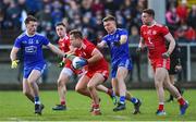 2 February 2020; Kieran McGeary of Tyrone in action against CHristopher McGuinness and Conor McCarthy of Monaghan during the Allianz Football League Division 1 Round 2 match between Monaghan and Tyrone at St. Mary's Park in Castleblayney, Monaghan. Photo by Oliver McVeigh/Sportsfile