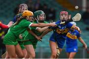 2 February 2020; Karin Blair of Tipperary in action against Noirin Lenihan and Muireann Creamer of Limerick during the Littlewoods Ireland National Camogie League Division 1 match between Limerick and Tipperary at LIT Gaelic Grounds in Limerick. Photo by Diarmuid Greene/Sportsfile