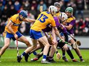 2 February 2020; Wexford goalkeeper Mark Fanning, full back Liam Ryan and corner back Joe O'Connor defend their goal line under pressure from Clare forwards Shane O'Donnell, left, Ryan Taylor, 13, and David Reidy during the Allianz Hurling League Division 1 Group B Round 2 match between Wexford and Clare at Chadwicks Wexford Park in Wexford. Photo by Ray McManus/Sportsfile