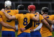 2 February 2020; Members of the Clare team, Aidan McCarthy, 5, David McInerney, 8, John Conlon, 14, and Eoin Quirke join arms during the playing of the National Anthem before the Allianz Hurling League Division 1 Group B Round 2 match between Wexford and Clare at Chadwicks Wexford Park in Wexford. Photo by Ray McManus/Sportsfile