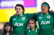 2 February 2020; Ireland captain Ciara Griffin, left, and Lindsay Peat ahead of the Women's Six Nations Rugby Championship match between Ireland and Scotland at Energia Park in Donnybrook, Dublin. Photo by Ramsey Cardy/Sportsfile