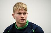 3 February 2020; Lewis Finlay during an Ireland U20 Rugby press conference in the Sport Ireland National Indoor Arena at the Sport Ireland Campus in Dublin. Photo by Ramsey Cardy/Sportsfile
