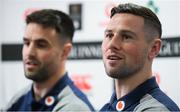 3 February 2020; John Cooney, right, and Conor Murray during an Ireland Rugby press conference in the Sport Ireland National Indoor Arena at the Sport Ireland Campus in Dublin. Photo by Ramsey Cardy/Sportsfile