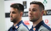 3 February 2020; John Cooney, right, and Conor Murray during an Ireland Rugby press conference in the Sport Ireland National Indoor Arena at the Sport Ireland Campus in Dublin. Photo by Ramsey Cardy/Sportsfile
