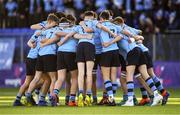 3 February 2020; St Michael's College players in a huddle before the Bank of Ireland Leinster Schools Junior Cup First Round match between St Michael’s College and Belvedere College at Energia Park in Donnybrook, Dublin. Photo by Piaras Ó Mídheach/Sportsfile