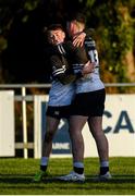 3 February 2020; Tadhg Brophy, left, and Harry Farrell of Newbridge College embrace each other following the Bank of Ireland Leinster Schools Junior Cup First Round match between Newbridge College and St Gerard’s School at Templeville Road in Dublin. Photo by Harry Murphy/Sportsfile