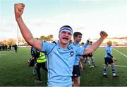 3 February 2020; Tom Stewart of St Michael's College celebrates after the Bank of Ireland Leinster Schools Junior Cup First Round match between St Michael’s College and Belvedere College at Energia Park in Donnybrook, Dublin. Photo by Piaras Ó Mídheach/Sportsfile