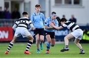 3 February 2020; Tom Stewart of St Michael's College in action against Daniel Cox of Belvedere College, right, during the Bank of Ireland Leinster Schools Junior Cup First Round match between St Michael’s College and Belvedere College at Energia Park in Donnybrook, Dublin. Photo by Piaras Ó Mídheach/Sportsfile