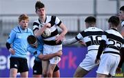 3 February 2020; Liam Cody of Belvedere College in action against Tom Stewart of St Michael's College during the Bank of Ireland Leinster Schools Junior Cup First Round match between St Michael’s College and Belvedere College at Energia Park in Donnybrook, Dublin. Photo by Piaras Ó Mídheach/Sportsfile