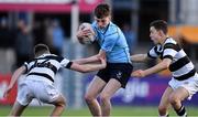 3 February 2020; Matthew Green-Delaney of St Michael's College in action against Ivor Cuddy, left, and Alexander Usanov of Belvedere College during the Bank of Ireland Leinster Schools Junior Cup First Round match between St Michael’s College and Belvedere College at Energia Park in Donnybrook, Dublin. Photo by Piaras Ó Mídheach/Sportsfile