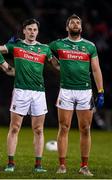 1 February 2020; Mayo players Diarmuid O'Connor, left, and Aidan O'Shea prior to the Allianz Football League Division 1 Round 2 match between Mayo and Dublin at Elverys MacHale Park in Castlebar, Mayo. Photo by Harry Murphy/Sportsfile