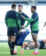4 February 2020; Bundee Aki, right, and Robbie Henshaw, in conversation with Ross Byrne, left during Ireland Rugby squad training at the IRFU High Performance Centre at the Sport Ireland Campus in Dublin. Photo by Ramsey Cardy/Sportsfile
